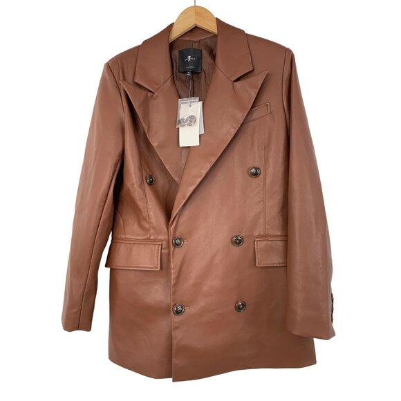 NWT Faux Leather Double-Breast Blazer Coat M Seven for all Mankind Brown 8686 - Picture 1 of 9